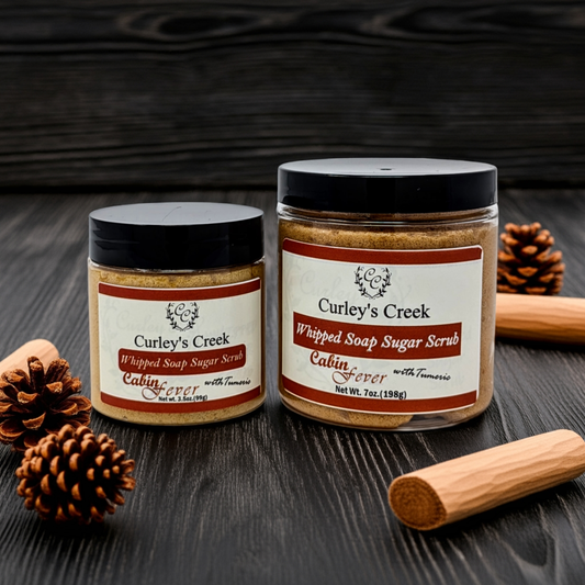 🌲 Cabin Fever | Whipped Soap Sugar Scrub | Turmeric Infused | 3.5oz | 7oz | Curley's Creek