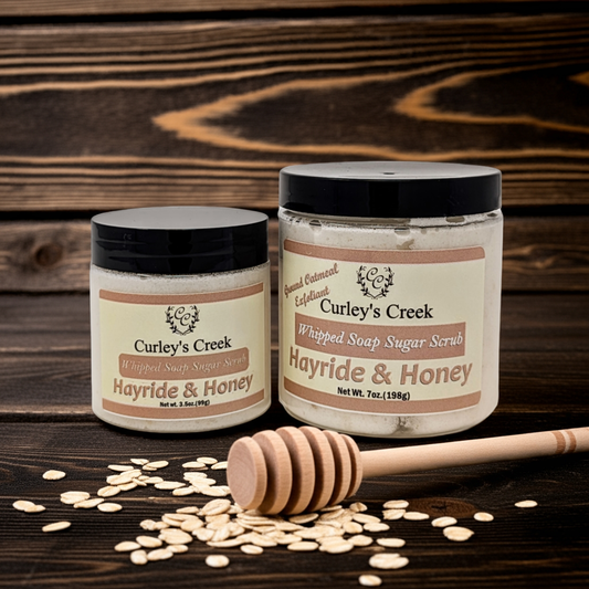 🌾 Hayride & Honey | Whipped Soap Sugar Scrub | Oatmeal Milk & Honey | 3.5oz | 7oz | Curley's Creek