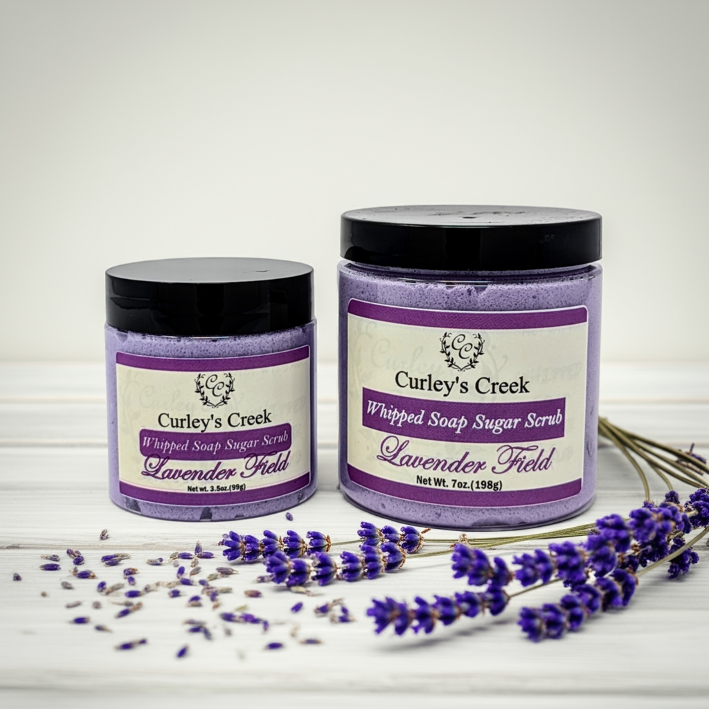 💜 Lavender Field | Whipped Soap Sugar Scrub | Calming Lavender | 3.5oz | 7oz | Curley's Creek