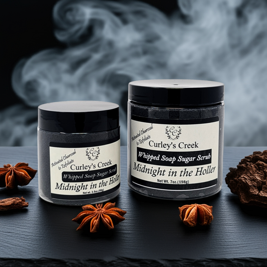 🌙 Midnight in the Holler | Whipped Soap Sugar Scrub | Mahogany & Teakwood | 3.5oz | 7oz | Curley's Creek