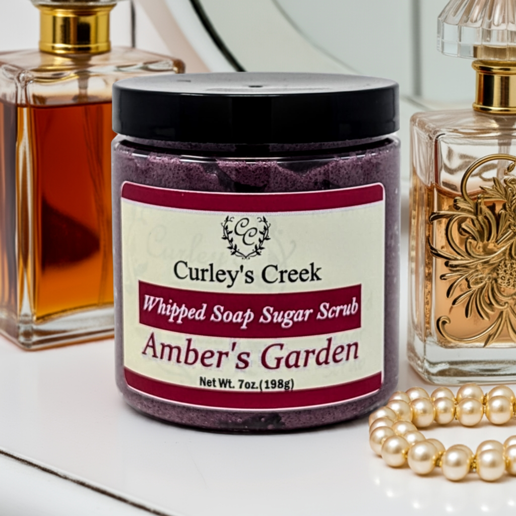 🌸 Amber's Garden | Whipped Soap Sugar Scrub | 3.5oz | 7oz | Exfoliating Wash | Curley's Creek
