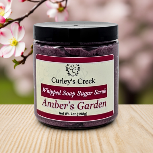 🌸 Amber's Garden | Whipped Soap Sugar Scrub | 7oz | Exfoliating Wash | Curley's Creek