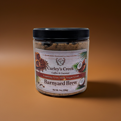 Goat Milk Foaming Sugar Scrub | Barnyard Brew | Handmade Natural Exfoliating Skincare | Coconut Coffee Blend | Curley’s Creek®