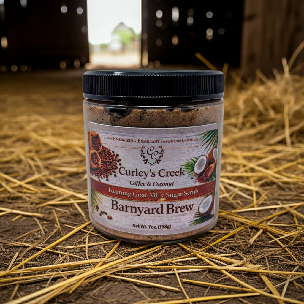 Goat Milk Foaming Sugar Scrub | Barnyard Brew | Handmade Natural Exfoliating Skincare | Coconut Coffee Blend | Curley’s Creek®
