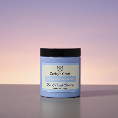 🍃 Back Porch Breeze | Exfoliating Whipped Soap Sugar Scrub | Fresh Clean Fragrance | 7oz | Curley's Creek
