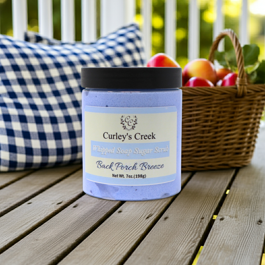 🍃 Back Porch Breeze | Exfoliating Whipped Soap Sugar Scrub | Fresh Clean Fragrance | 7oz | Curley's Creek