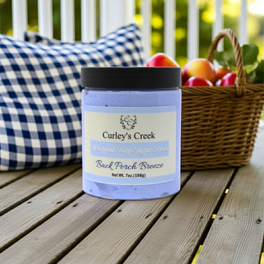🍃 Back Porch Breeze | Exfoliating Whipped Soap Sugar Scrub | Fresh Clean Fragrance | 7oz | Curley's Creek