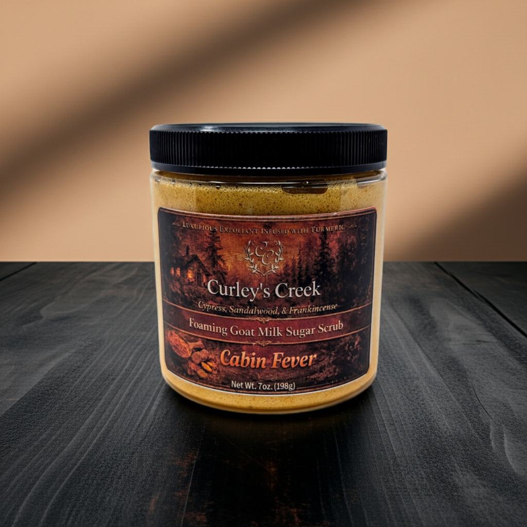 Goat Milk Foaming Sugar Scrub | Cabin Fever | Handmade Natural Skincare | Smoky Woods & Amber | Curley’s Creek®