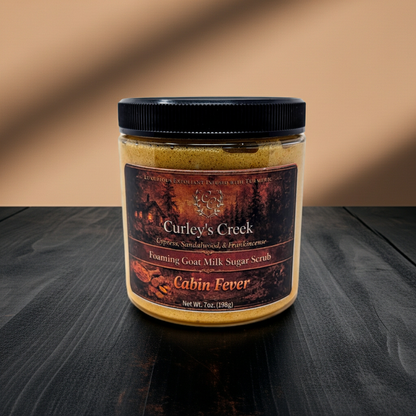Goat Milk Foaming Sugar Scrub | Cabin Fever | Handmade Natural Skincare | Smoky Woods & Amber | Curley’s Creek®