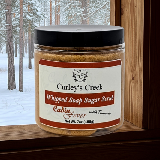 🌲 Cabin Fever | Whipped Soap Sugar Scrub | Turmeric Infused | 7oz | Curley's Creek