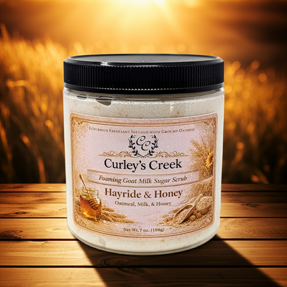 Goat Milk Foaming Sugar Scrub | Hayride & Honey | Handmade Natural Skincare | Oatmilk, Vanilla & Honey | Curley’s Creek®