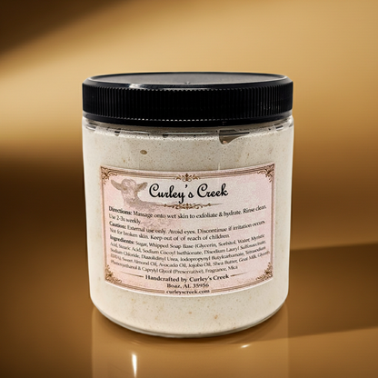 Goat Milk Foaming Sugar Scrub | Hayride & Honey | Handmade Natural Skincare | Oatmilk, Vanilla & Honey | Curley’s Creek®