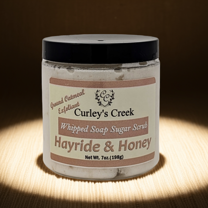🌾 Hayride & Honey | Whipped Soap Sugar Scrub | Oatmeal Milk & Honey | 3.5oz | 7oz | Curley's Creek