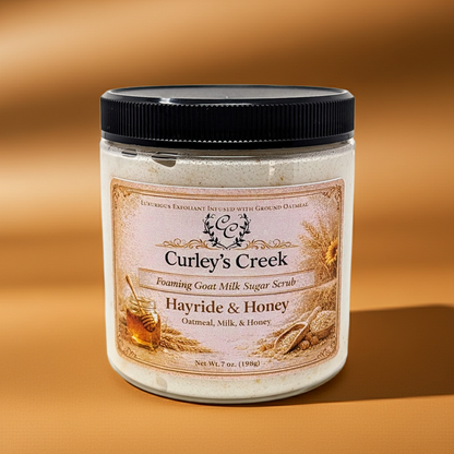 Goat Milk Foaming Sugar Scrub | Hayride & Honey | Handmade Natural Skincare | Oatmilk, Vanilla & Honey | Curley’s Creek®