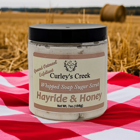 🌾 Hayride & Honey | Whipped Soap Sugar Scrub | Oatmeal Milk & Honey | 7oz | Curley's Creek
