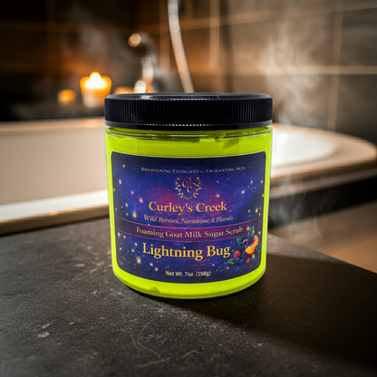 Goat Milk Foaming Sugar Scrub | Lightning Bug | Handmade Natural Exfoliating Skincare | Bright Citrus Fresh | Curley’s Creek®