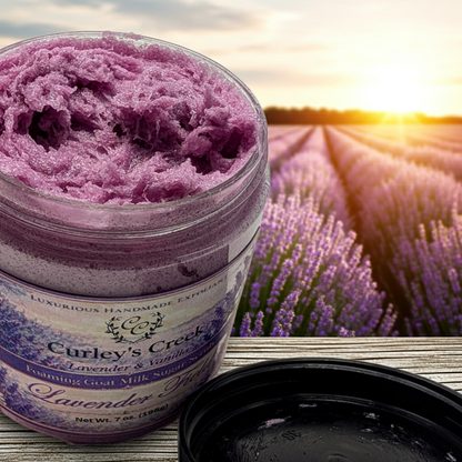 Goat Milk Foaming Sugar Scrub | Lavender Field | Natural Handmade Exfoliating Skincare | Calming Lavender | Curley's Creek®