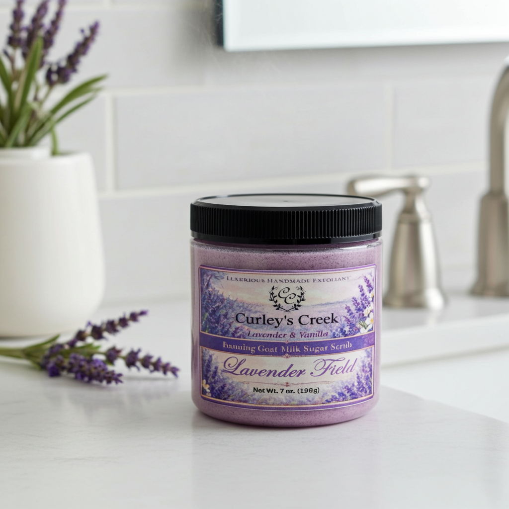 Goat Milk Foaming Sugar Scrub | Lavender Field | Natural Handmade Exfoliating Skincare | Calming Lavender | Curley's Creek®