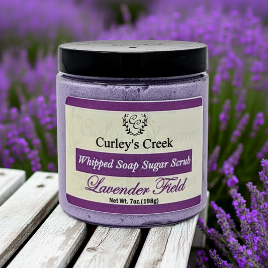 💜 Lavender Field | Whipped Soap Sugar Scrub | Calming Lavender | 7oz | Curley's Creek