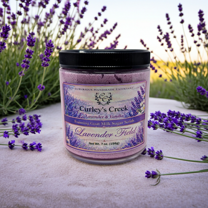 Goat Milk Foaming Sugar Scrub | Lavender Field | Natural Handmade Exfoliating Skincare | Calming Lavender | Curley's Creek®