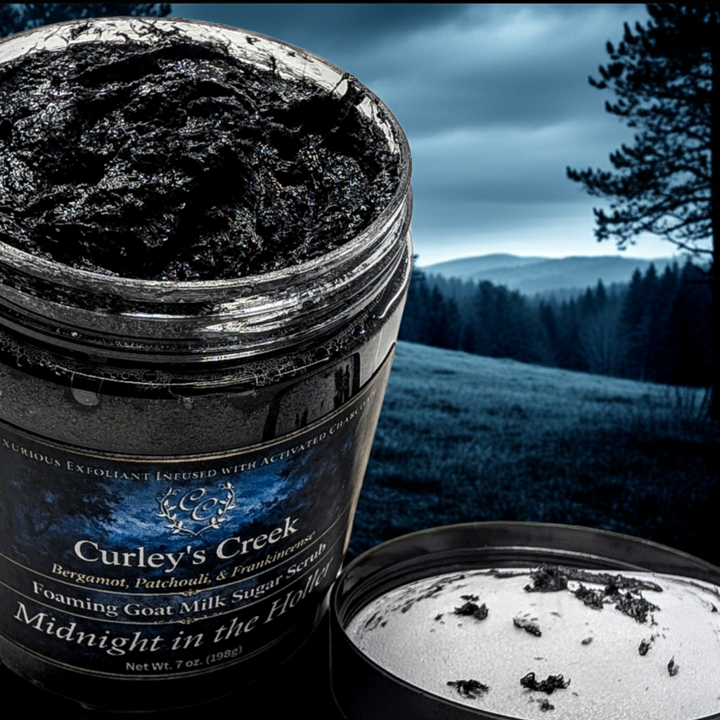 🌙 Midnight in the Holler | Foaming Sugar Scrub | Mahogany & Teakwood | 7oz | Curley's Creek