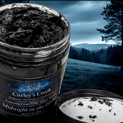 🌙 Midnight in the Holler | Foaming Sugar Scrub | Mahogany & Teakwood | 7oz | Curley's Creek