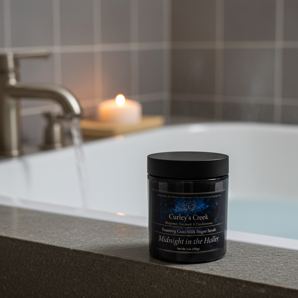 🌙 Midnight in the Holler | Foaming Sugar Scrub | Mahogany & Teakwood | 7oz | Curley's Creek