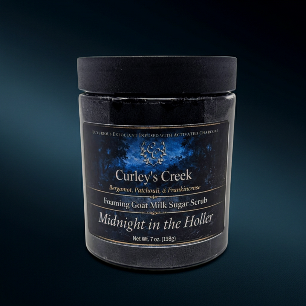 🌙 Midnight in the Holler | Foaming Sugar Scrub | Mahogany & Teakwood | 7oz | Curley's Creek