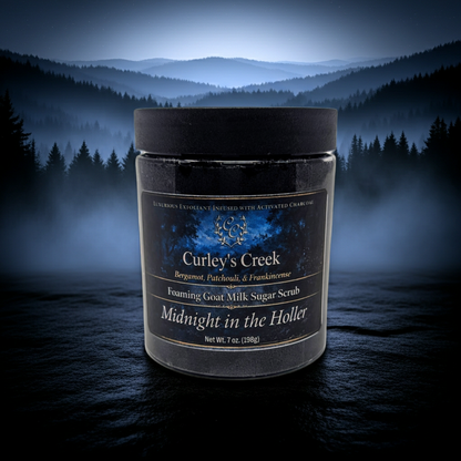🌙 Midnight in the Holler | Foaming Sugar Scrub | Mahogany & Teakwood | 7oz | Curley's Creek