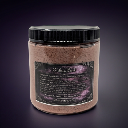 Goat Milk Foaming Sugar Scrub | Stormy Nights | Exfoliating Skincare | Dark Floral & Patchouli | Curley’s Creek®