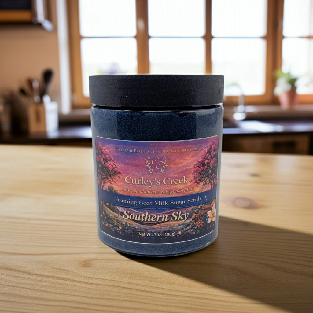 Goat Milk Foaming Sugar Scrub | Southern Sky | Charcoal Infused | Curley’s Creek®