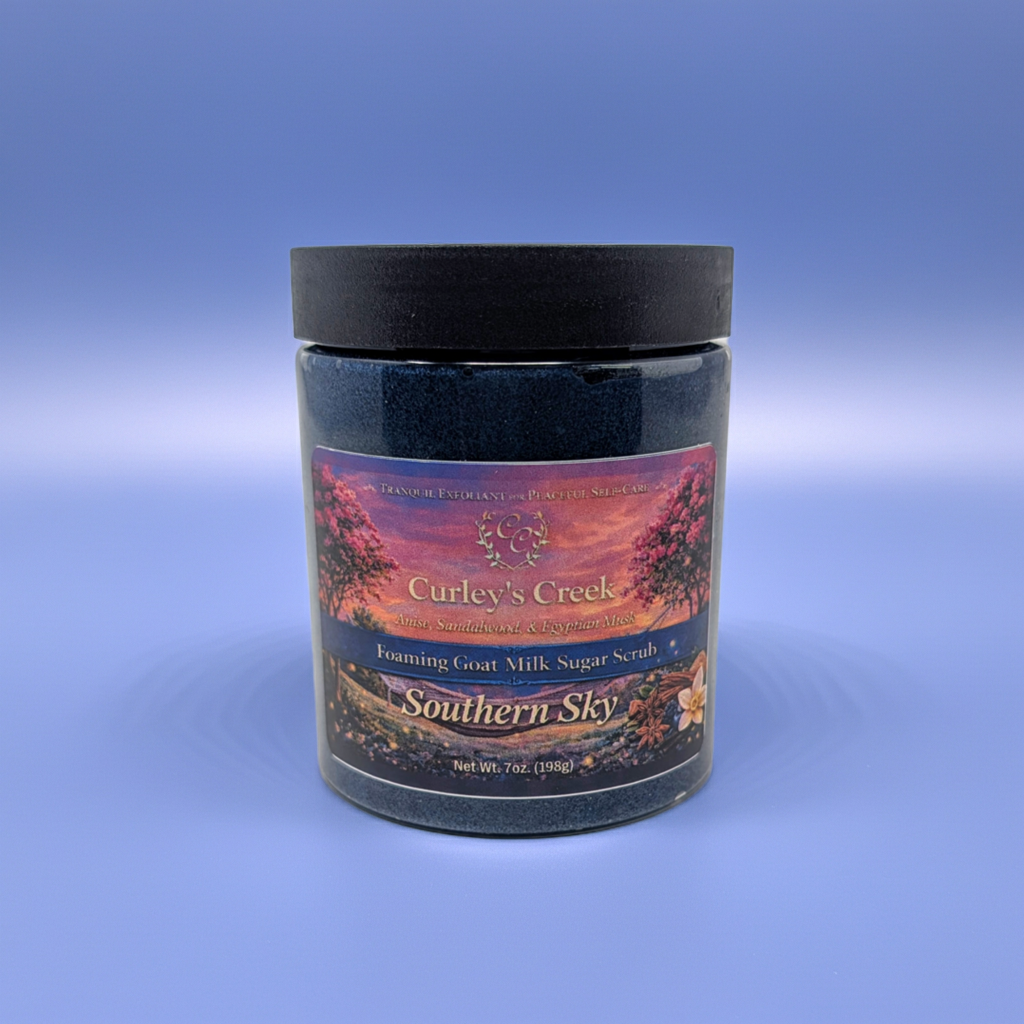 Goat Milk Foaming Sugar Scrub | Southern Sky | Charcoal Infused | Curley’s Creek®