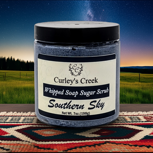 🌌 Southern Sky | Whipped Soap Sugar Scrub | Charcoal Infused | 7oz | Curley's Creek
