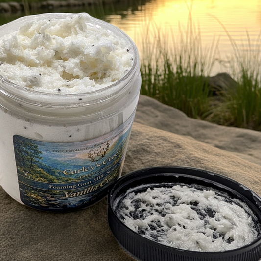 🍦 Vanilla Cove | Foaming Goat Milk Sugar Scrub | Handmade Natural Skincare | Exfoliating & Moisturizing | Curley’s Creek