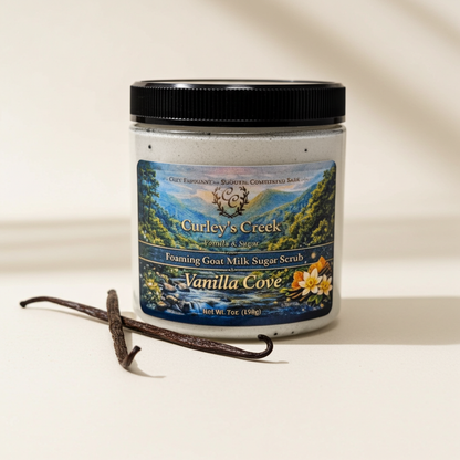 🍦 Vanilla Cove | Foaming Goat Milk Sugar Scrub | Handmade Natural Skincare | Exfoliating & Moisturizing | Curley’s Creek