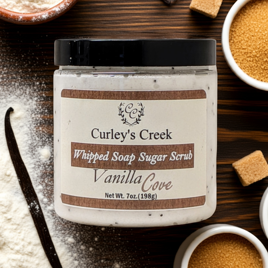 🍦Vanilla Cove | Whipped Soap Sugar Scrub | Handmade Natural Skincare | 3.5oz | 7oz | Exfoliating | Curley's Creek