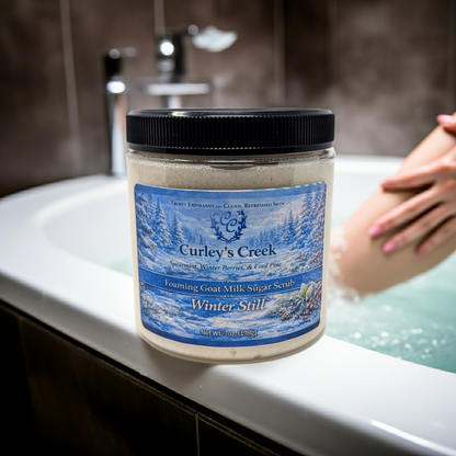 Goat Milk Foaming Sugar Scrub | Winter Still | Handmade Natural Skincare | Spearmint and Cool Pine | Curley’s Creek®