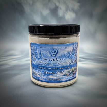 Goat Milk Foaming Sugar Scrub | Winter Still | Handmade Natural Skincare | Spearmint and Cool Pine | Curley’s Creek®