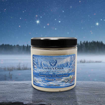 Goat Milk Foaming Sugar Scrub | Winter Still | Handmade Natural Skincare | Spearmint and Cool Pine | Curley’s Creek®