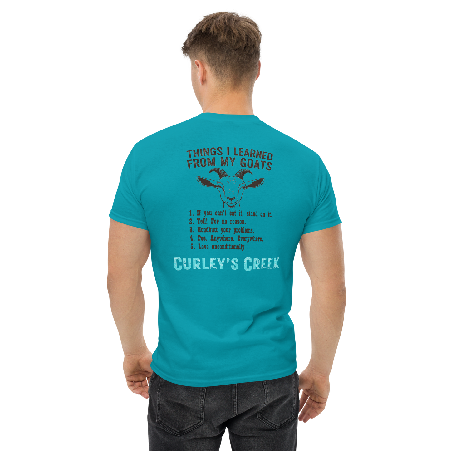 🐐 Goat Lessons | Unisex 100% Cotton Tee | Goat Humor | XS-3X | Curley's Creek