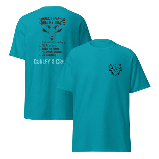 🐐 Goat Lessons | Unisex 100% Cotton Tee | Goat Humor | XS-3X | Curley's Creek